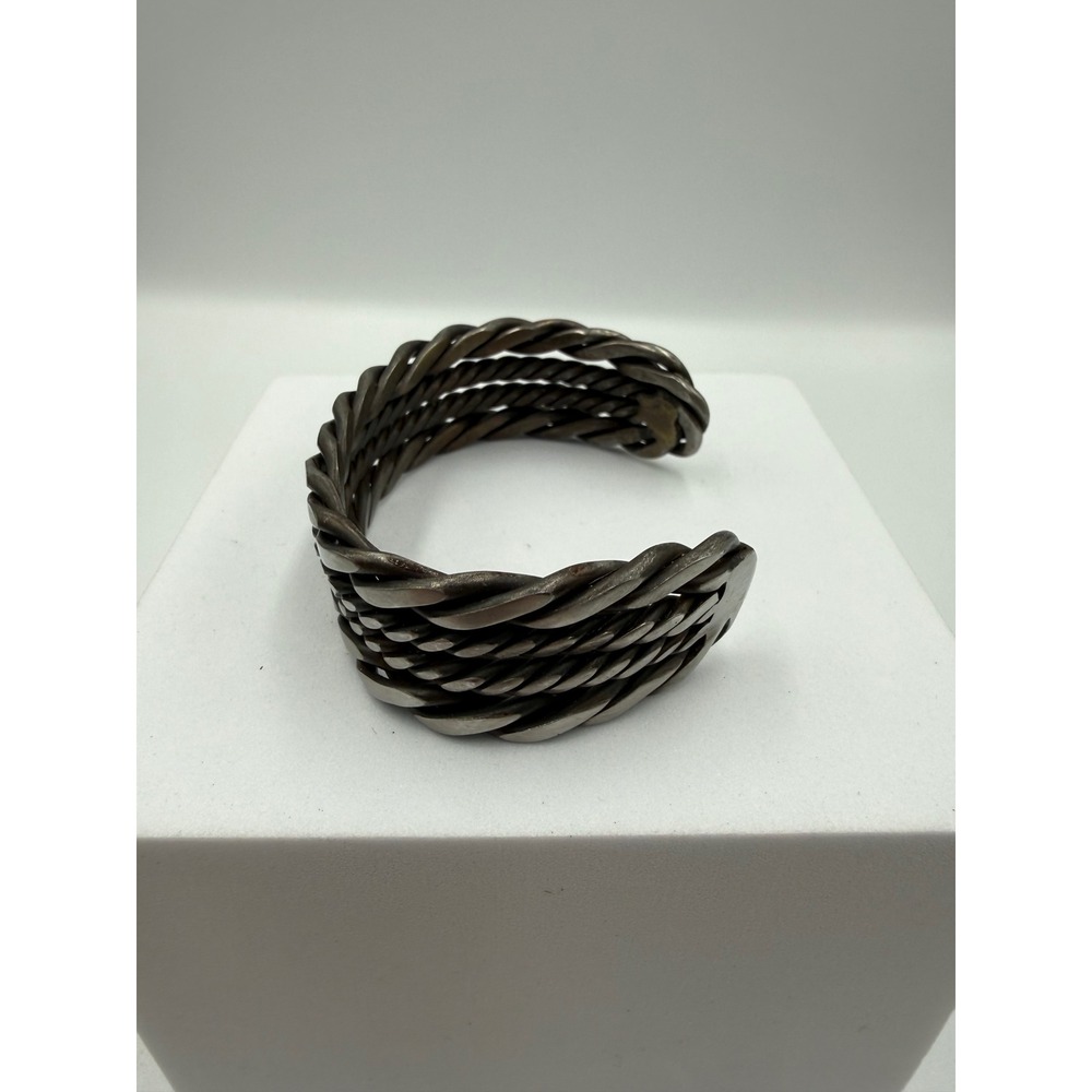 Vintage Industrial Twisted Wire Cuff Bracelet Gunmetal Multi Row Braided Metal - Picture 2 of 3